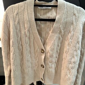 Zara Beige Cable Knit Cardigan